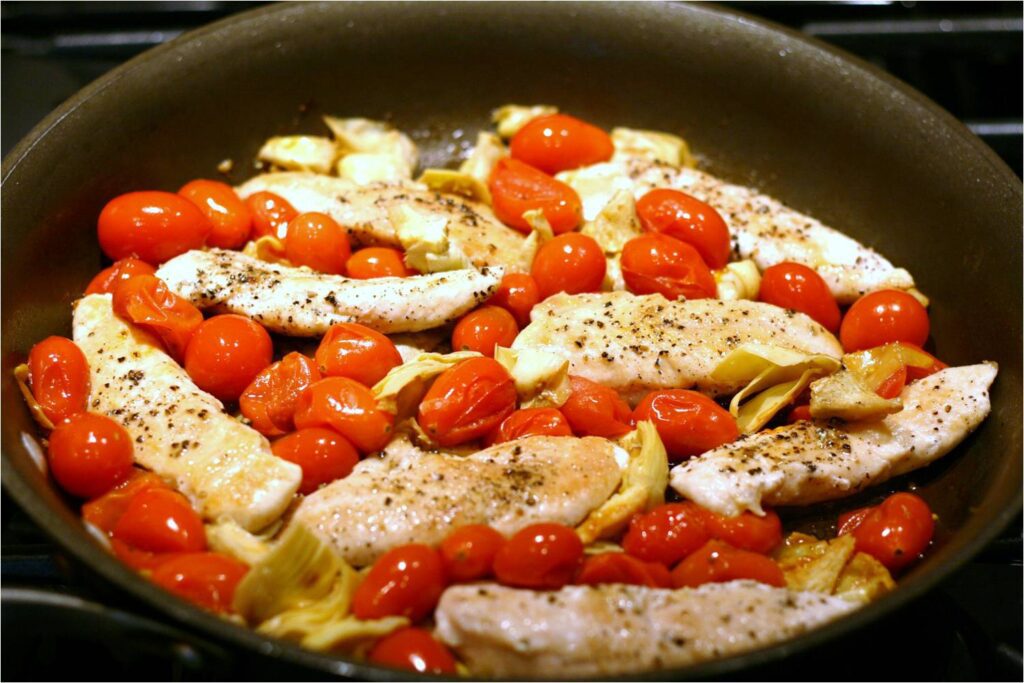 Add Chicken Tenderloins Back to Artichokes and Tomatoes