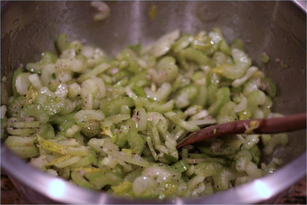 Add Dressing to Chopped Celery