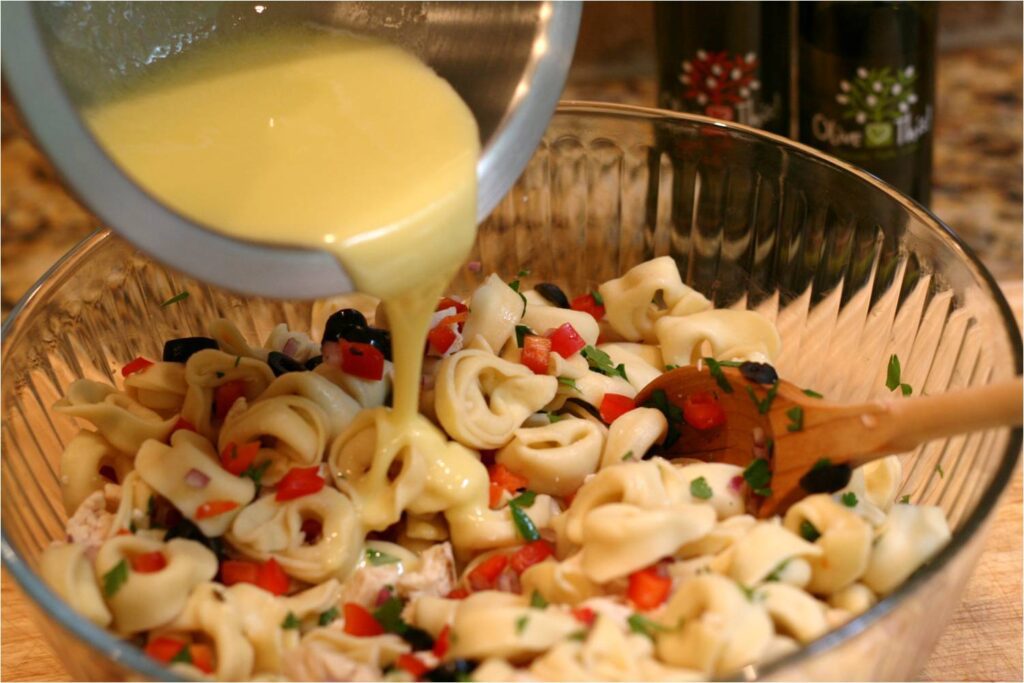 Add Dressing to Tortellini Salad