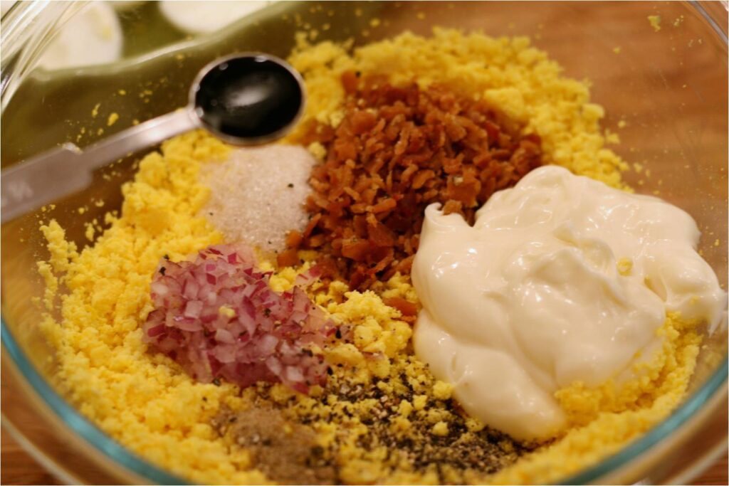Add Ingredients for Deviled Eggs Filling