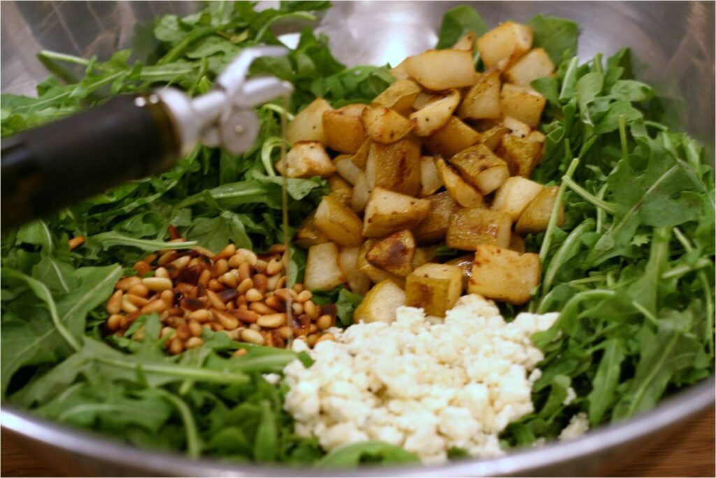 Add Pineapple Balsamic to Pineapple Pear Gorganzola Salad