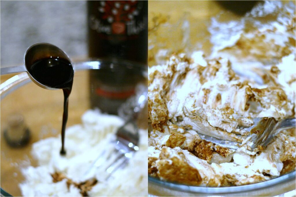 Add blackberry balsamic to goat cheese