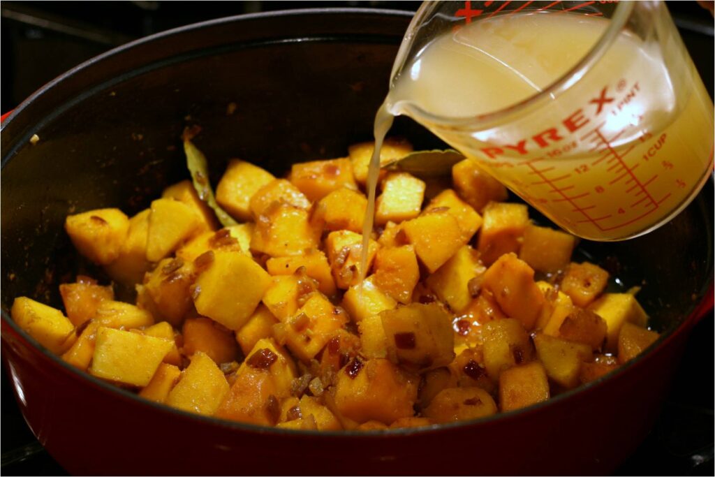 Add stock to Butternut Squash Soup Ingredients