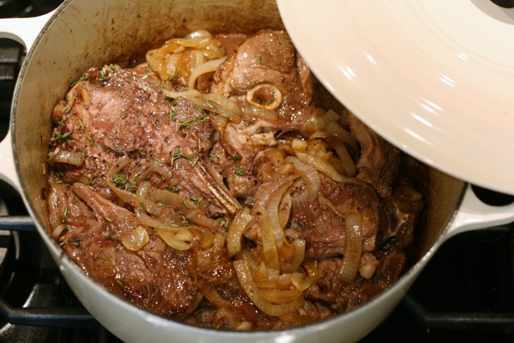 Arrange Lamb Chops before Braising