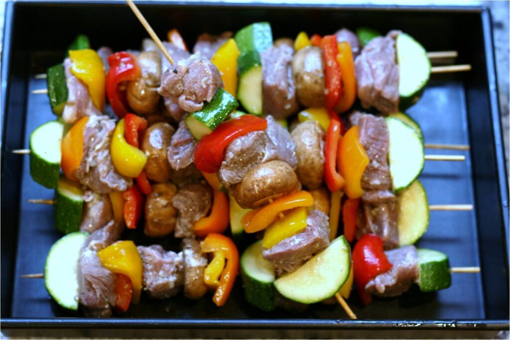 Assemble lamb kebabs