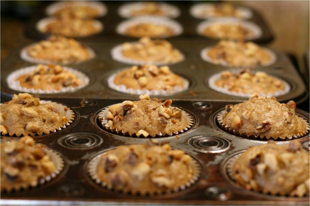 Banana Walnut Muffins Out of Oven