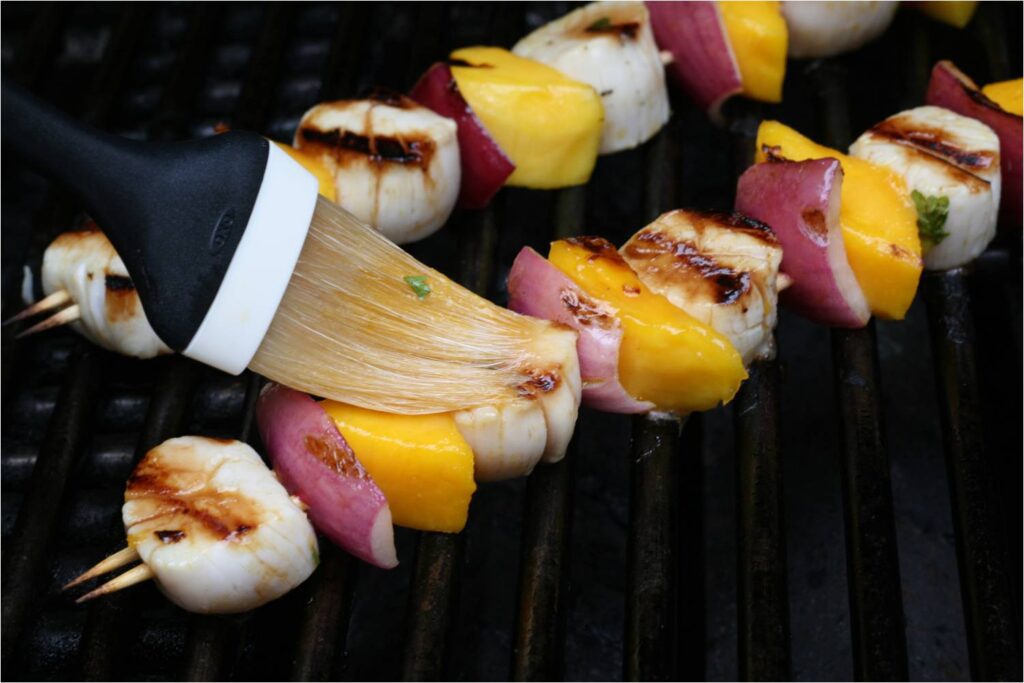 Baste Scallop Kebabs on Grill