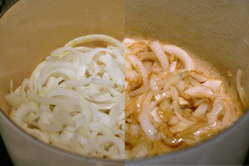 Brown onions for Braised Lamb Chops