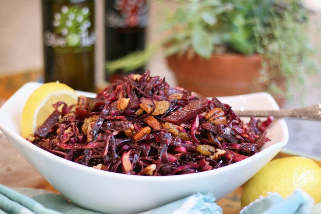 Cabbage and Beet Slaw with Red Apple Balsamic and Blood Orange Olive Oil Feature