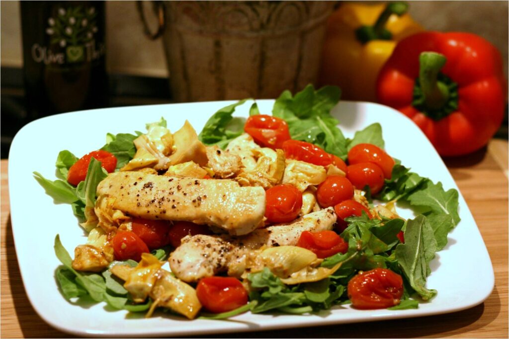Chicken Tenderloins with Artichokes, Tomatoes and Lemon EVOO Feature