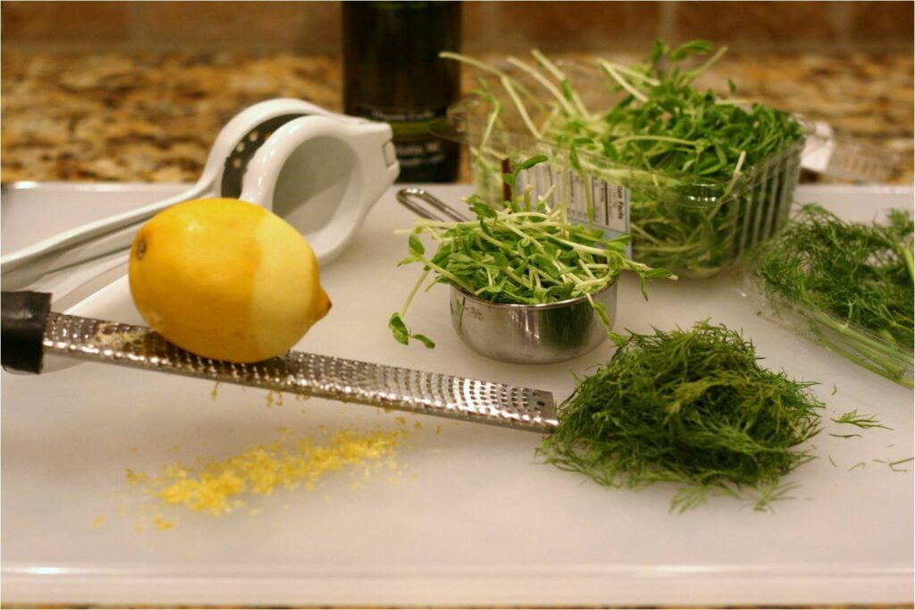 Chop Dill Sprouts and Juice Lemon