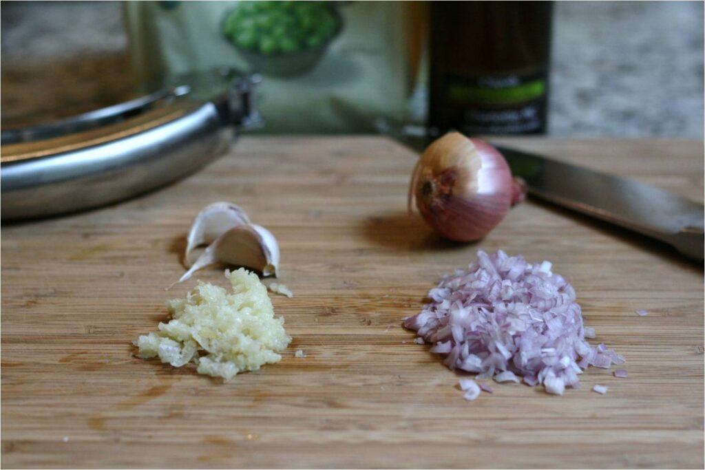 Chop Garlic and Shallots for Pea Soup