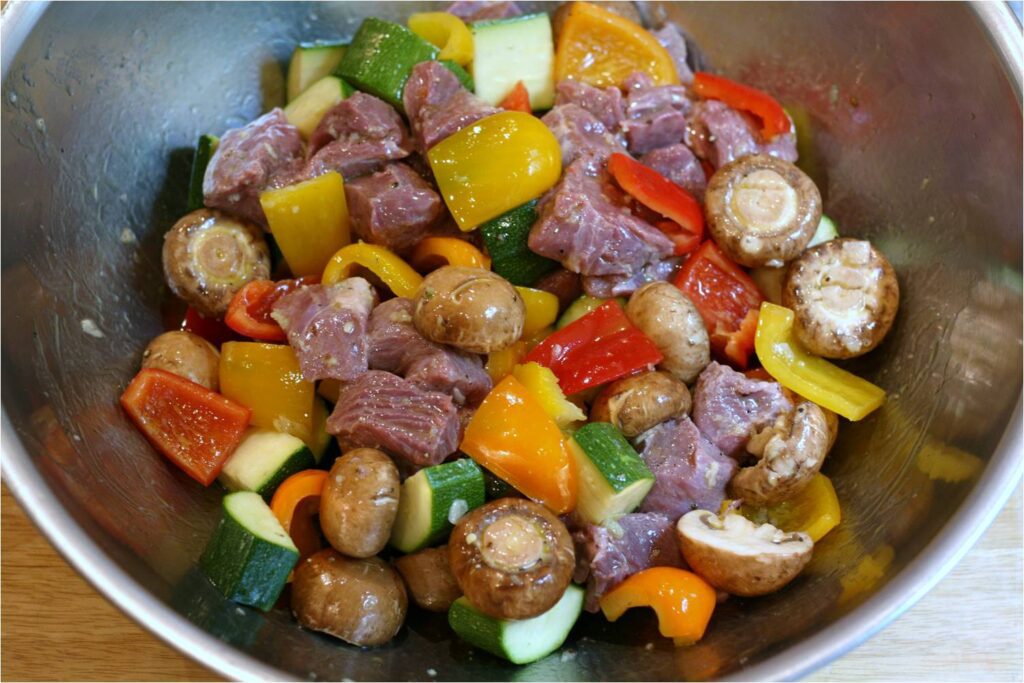 Coated ingredients for lamb kebabs