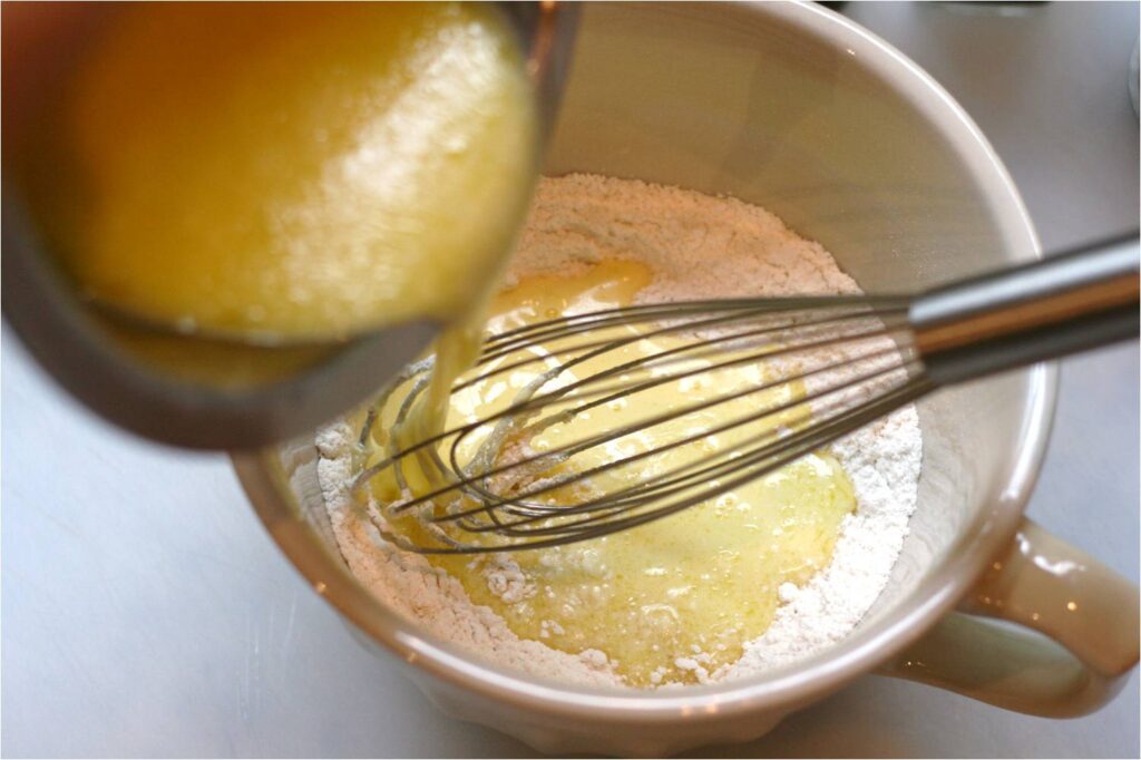 Combine Dry and Wet ingreds for Blueberry Pancakes