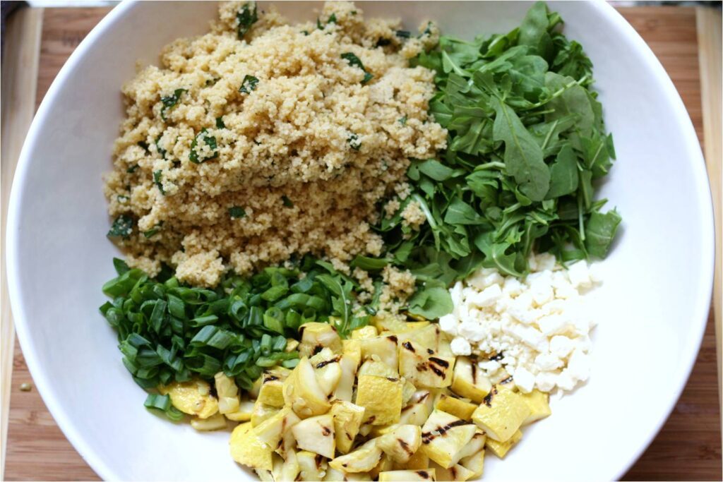 Combine Prepared Squash and Couscous Salad Ingredients