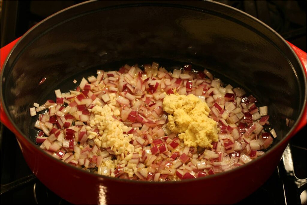 Cook Red Onions and Garlic for Butternut Squash Soup