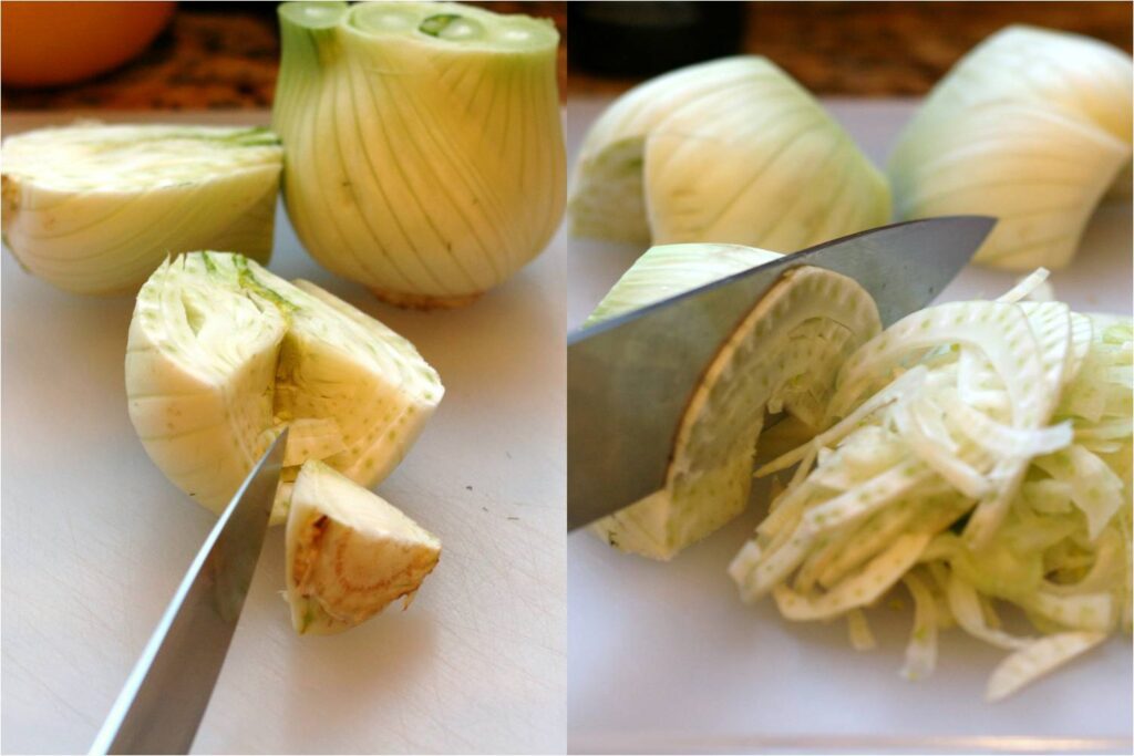 Coring and Slicing Fennel Bulb