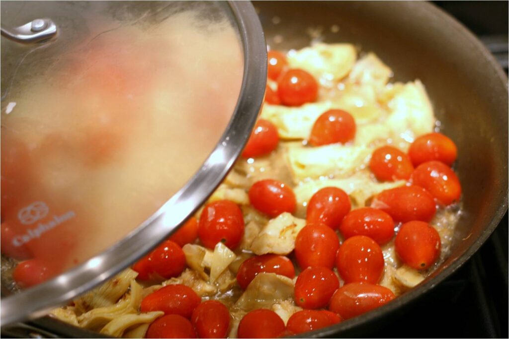 Cover Artichokes and Tomatoes and Cook