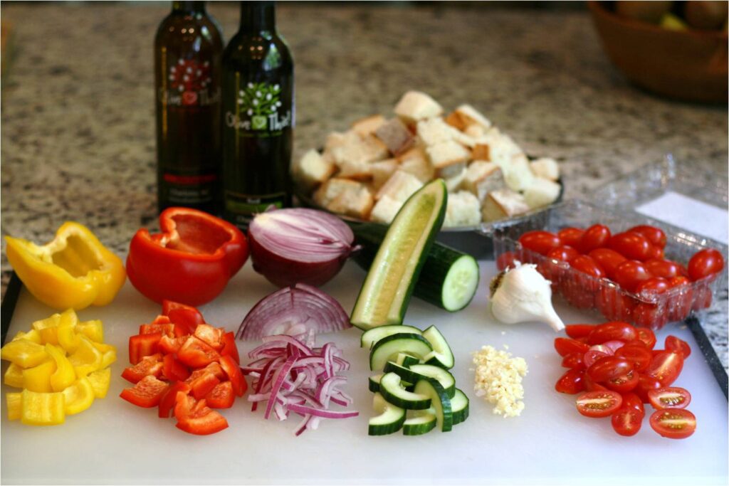 Cut Vegetables for Greek Panzanella