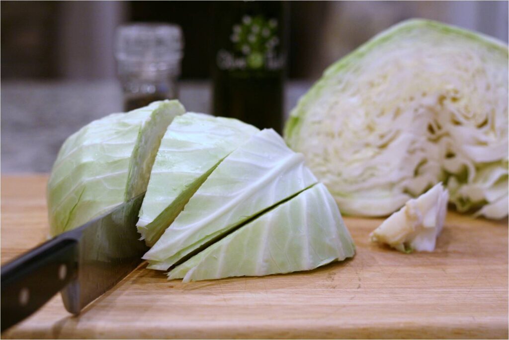 Cut head of cabbage for roasting
