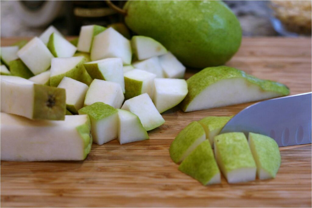 Dice Pears for Pineapple Pear Gorganzola Salad