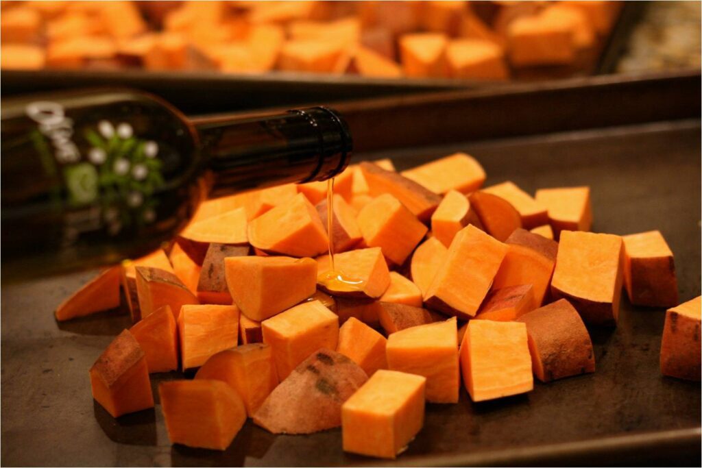 Drizzle Sweet Potatoes for Farro Salad