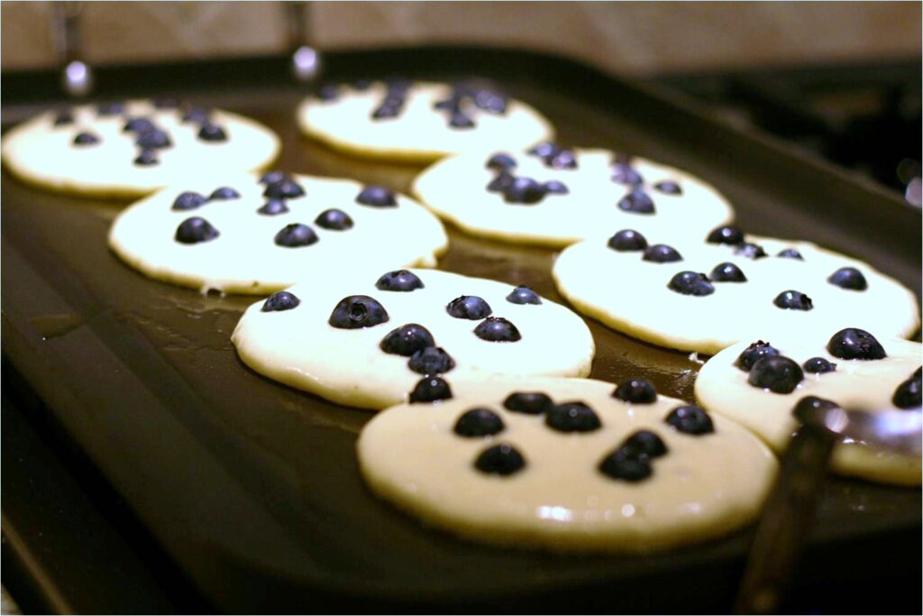 Drop Blueberries into Pancake Batter