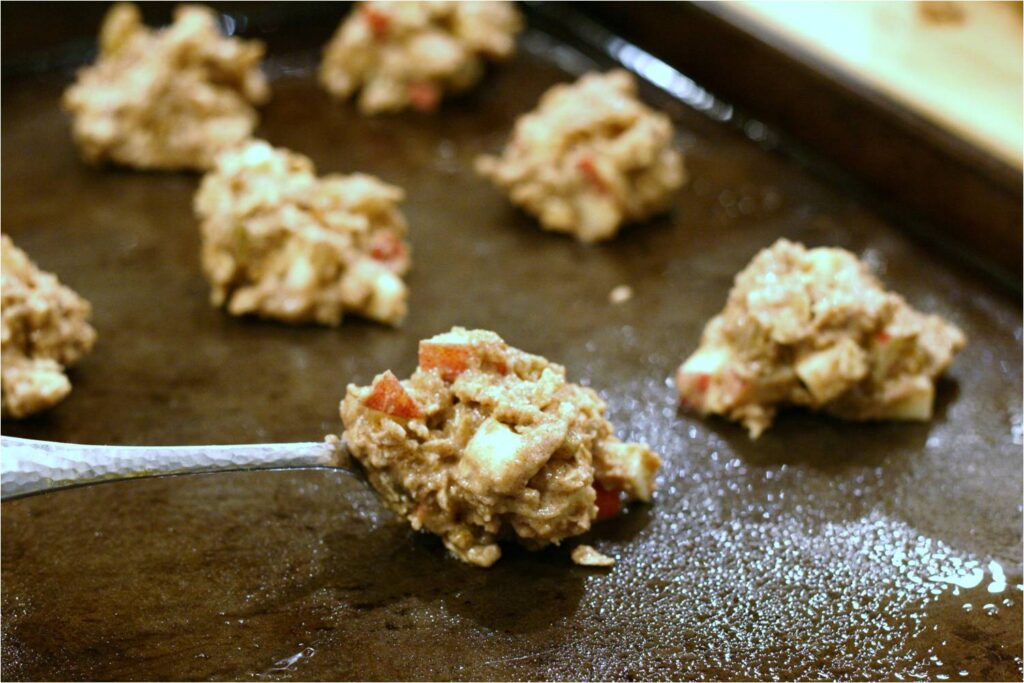 Drop Low-fat Oatmeal Cookies on cookie sheet