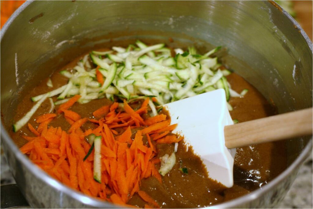 Fold Carrots and Zucchini into Batter