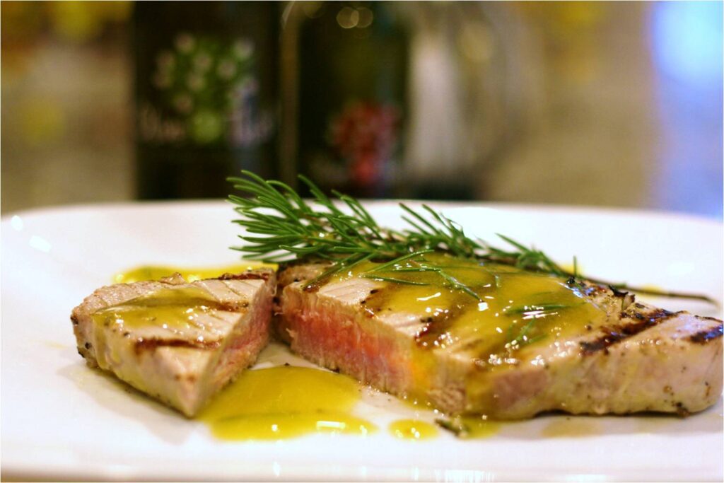 Grilled Tuna Steaks with Lemon-garlic Rosemary Glaze Feature