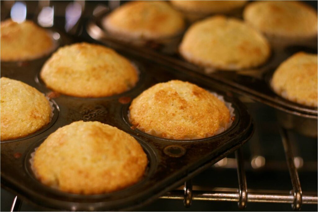 Lemon Olive Oil Honey Muffins in oven