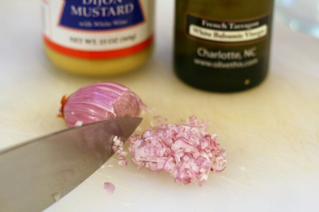 Mince shallot for Easy Dijon Sauce