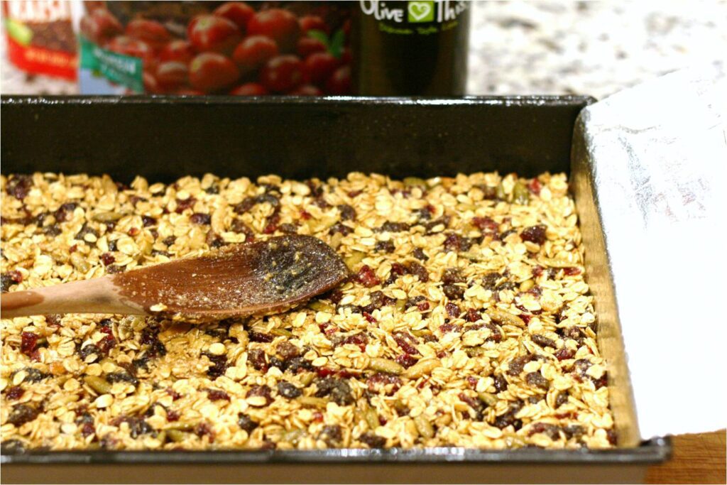 Pat Granola Bar Mixture Into Bake Pan