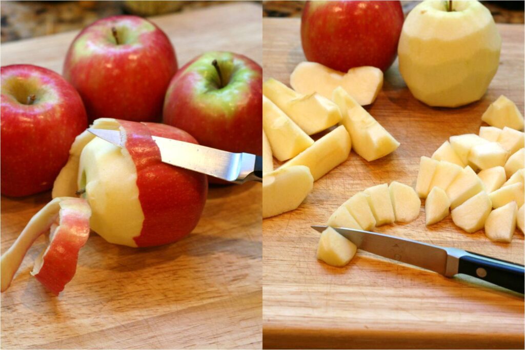 Peel and chop apples