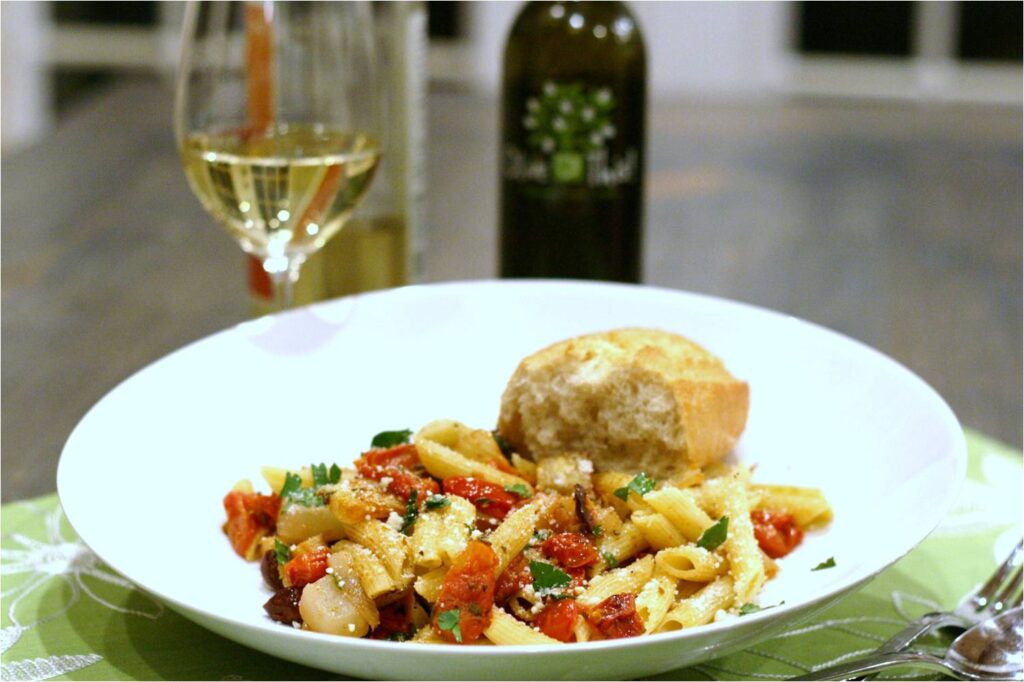 Penne Pasta with Roasted Fennel Tomatoes and Garlic Olive Oil Feature