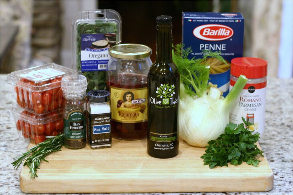 Penne Pasta with Roasted Fennel Tomatoes and Garlic Olive Oil Ingredients