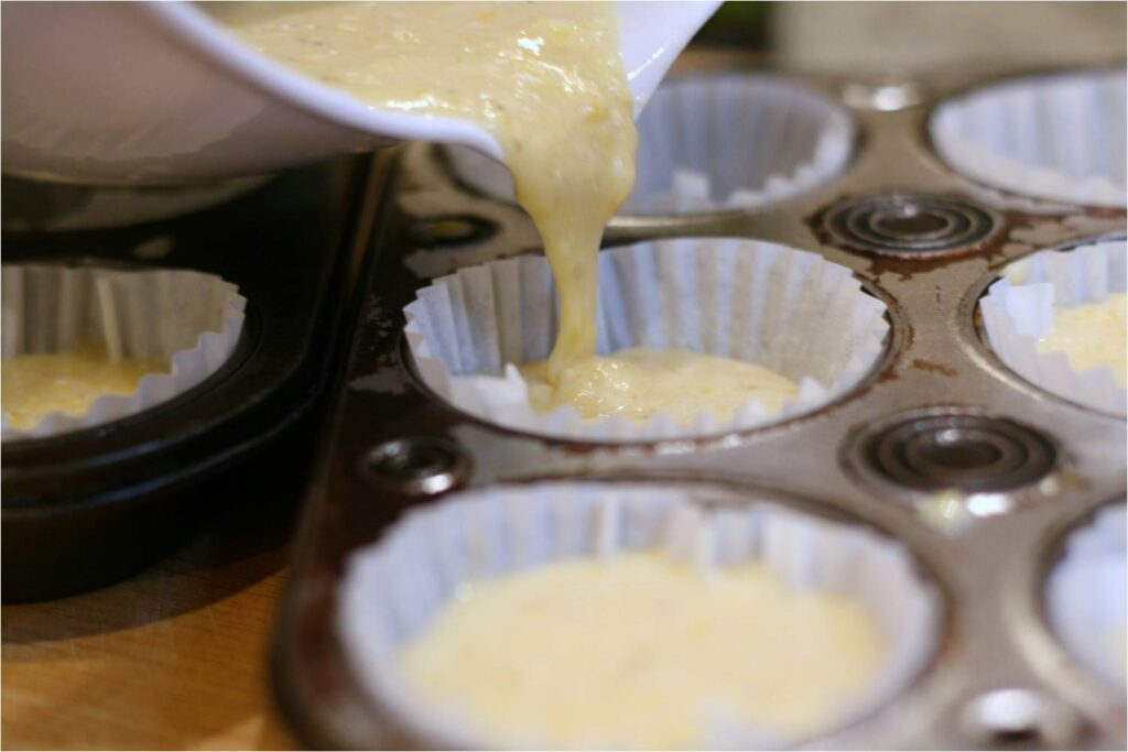 Pour Lemon Honey Muffins batter