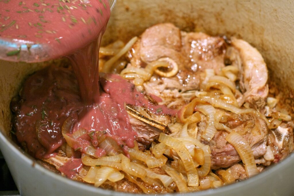 Pour Sauce on Lamb Chops Before Braising