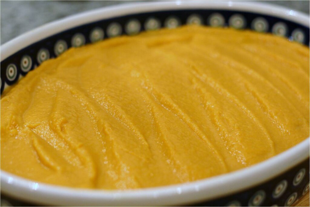 Pour sweet potatoe casserole mixture into dish