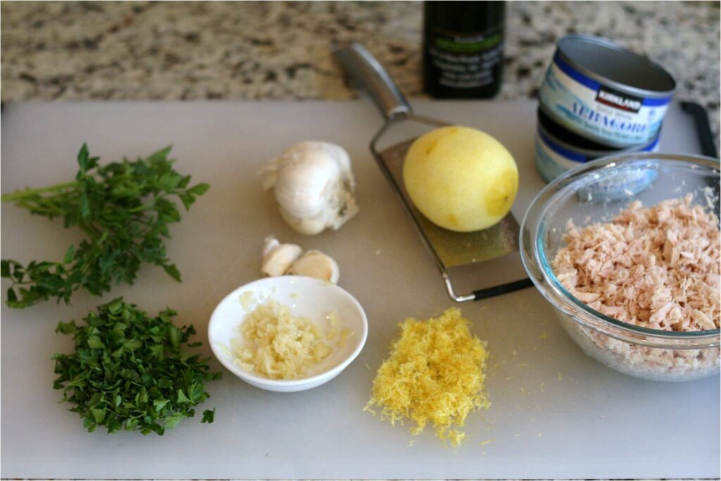 Prep ingreds for Lemon Tuna Pasta