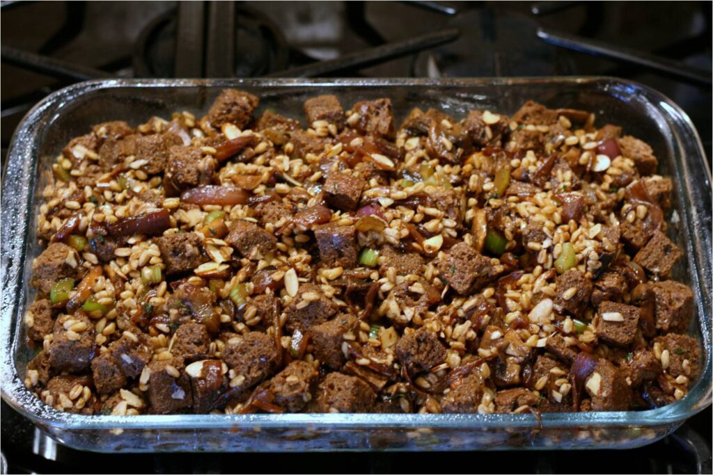 Pumpernickel Stuffing Before Oven