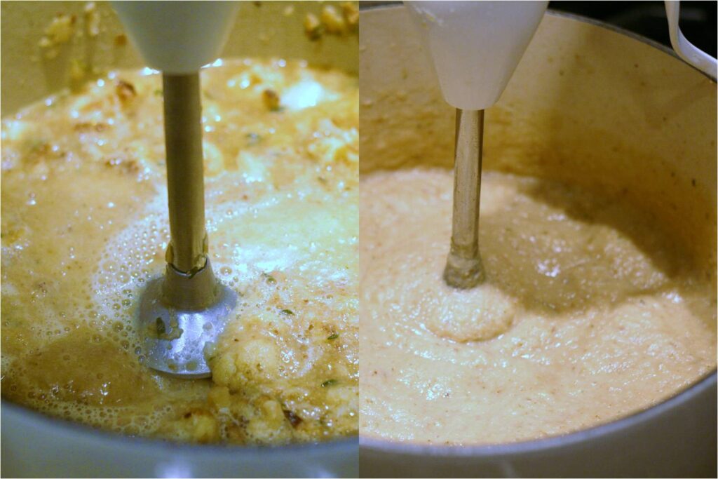 Puree cauliflower soup with stick blender