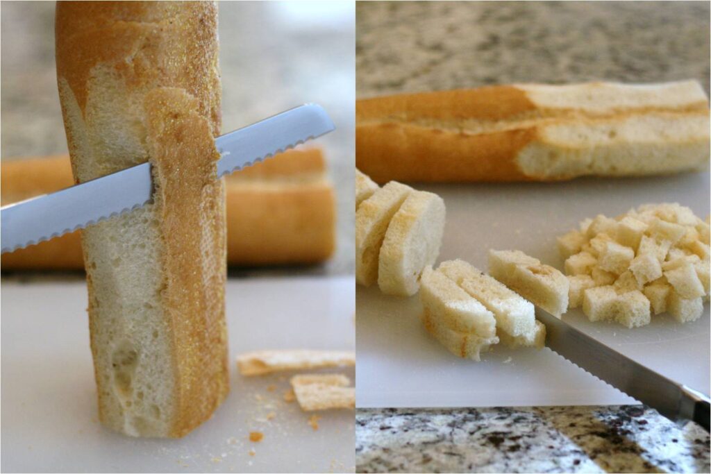 Remove crust and cube bread