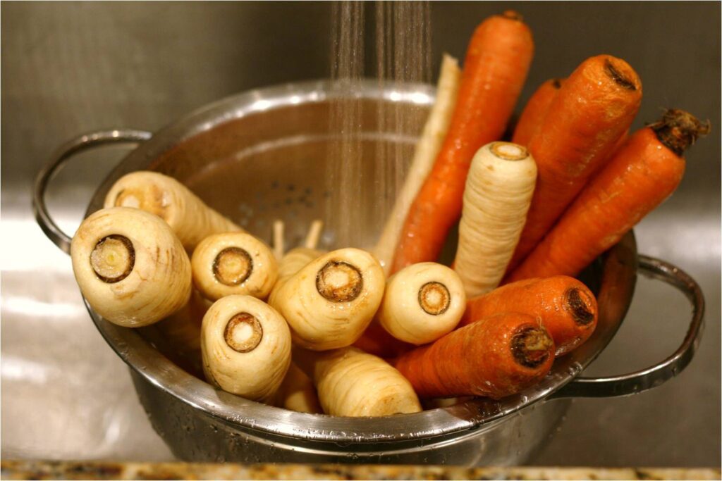 Rinse carrots and parsnips