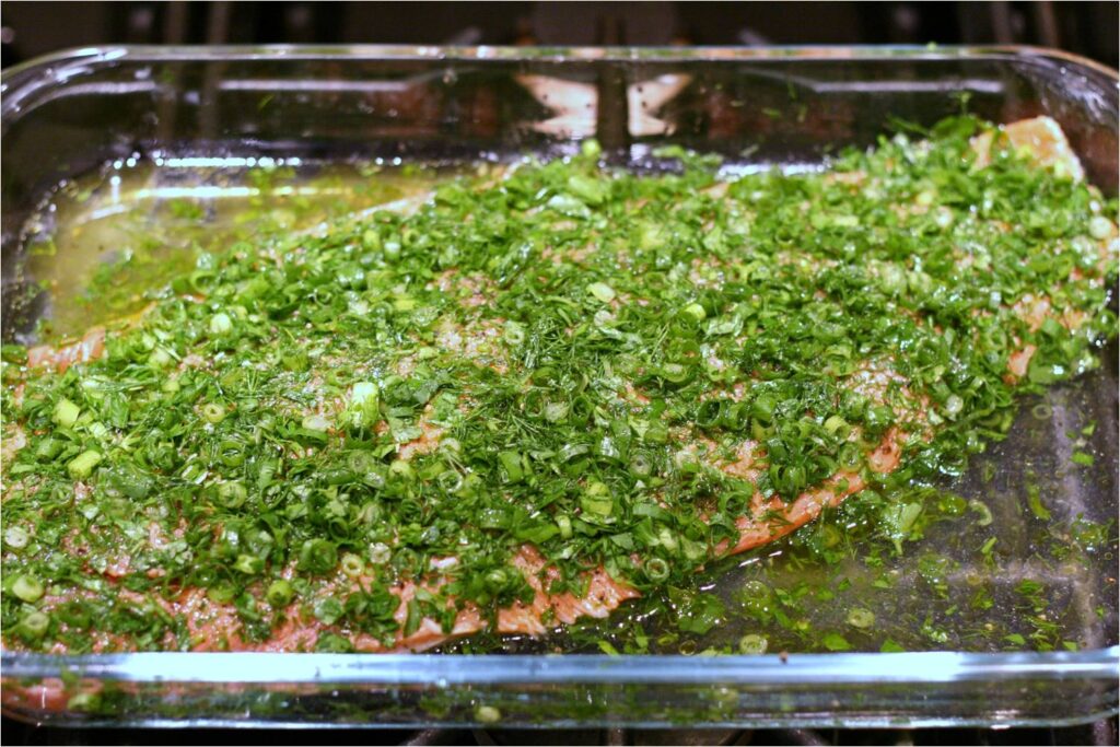 Roast the green herb salmon