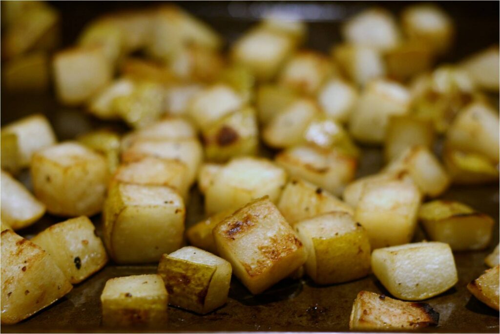 Roasted Dice Pears for Pineapple Pear Gorganzola Salad