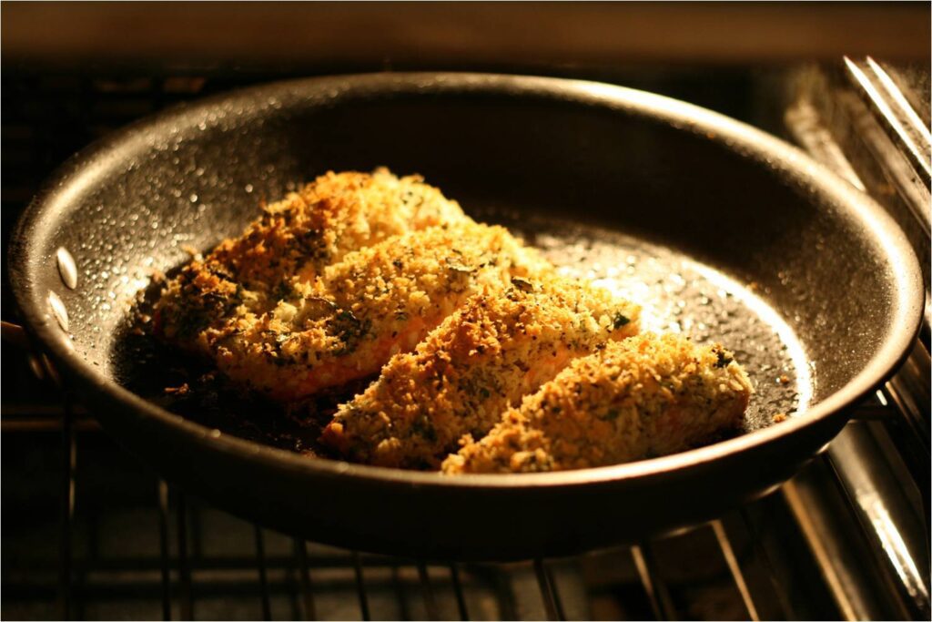 Salmon in Skillet in Oven