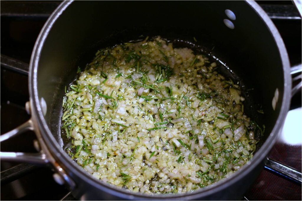 Saute Aromatics for Cranberry Pear Chutney