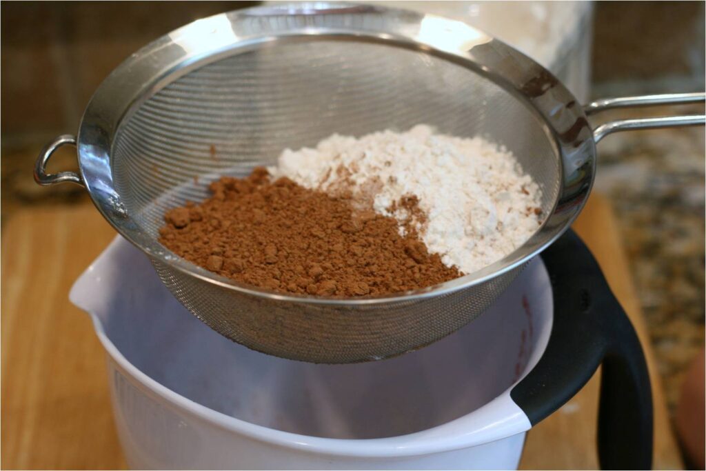Sift Flour, Cocoa, soda and salt