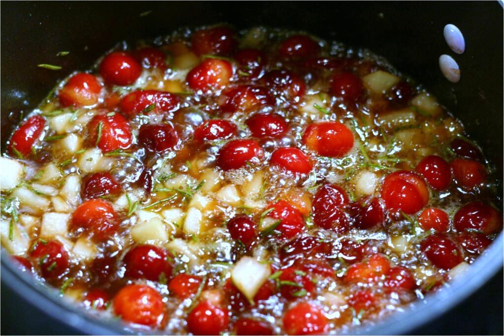 Simmer Cranberries for Cranberry Pear Chutney